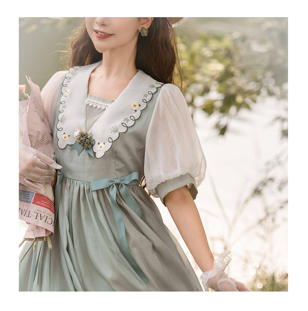 EESSILY - Afternoon Courtryard - Kawaii Lolita Summer Embroidery OP