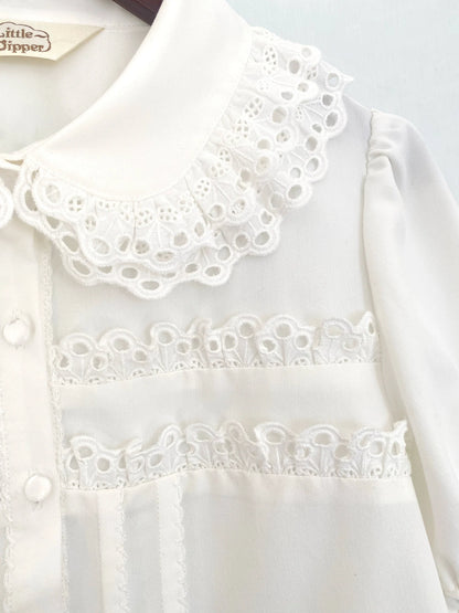 Little Dipper - Cherry Xiaobei - Daily Lolita Splicing Sleeve Lace Shirt