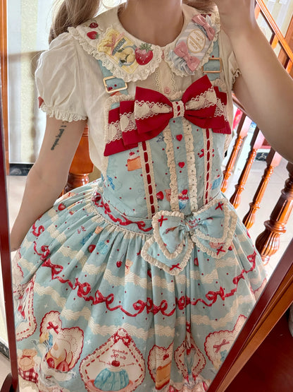DreamWhale - Showa Dessert Showcase - Kawaii Lolita Dress Suit Pudding-Inspired JSK/Salopette