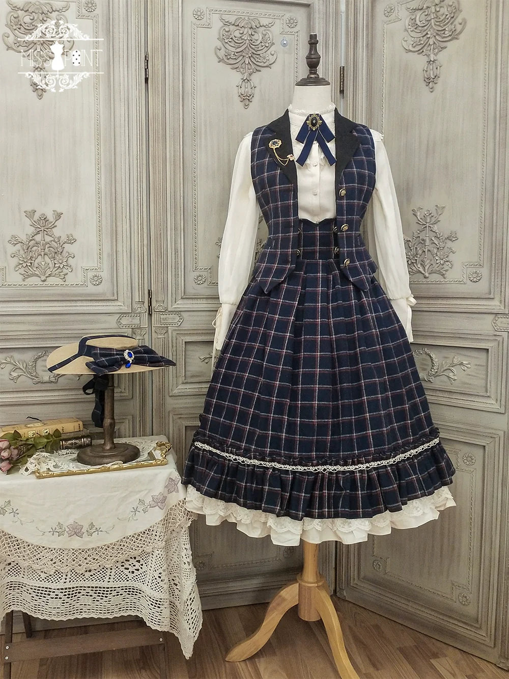 Miss Point - Rose - Elegant Lolita Fishbone Grid Skirt Customized