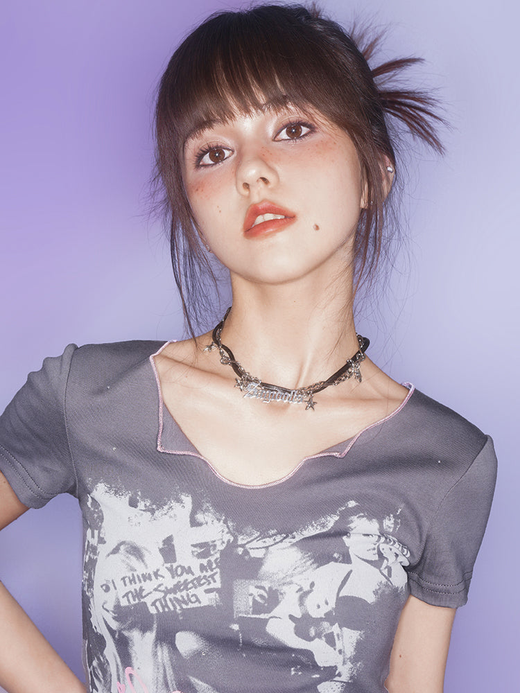 Leather star chocker necklace【s0000002872】