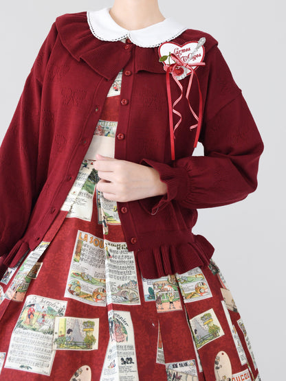 MIST - Vintage Lolita Bow Hollowed-out Sweater Ruffled Cardigan