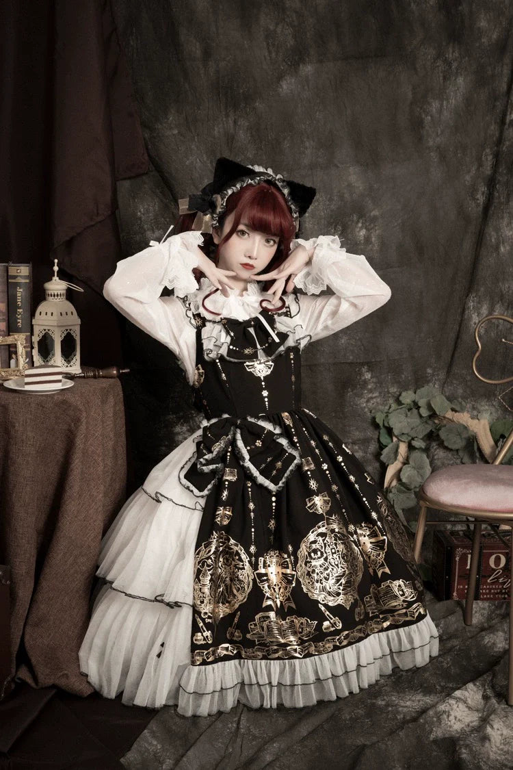 Ilovexiaolu - Foil-Stamped Fairytale Town - Animal Print Gothic Lolita Dress