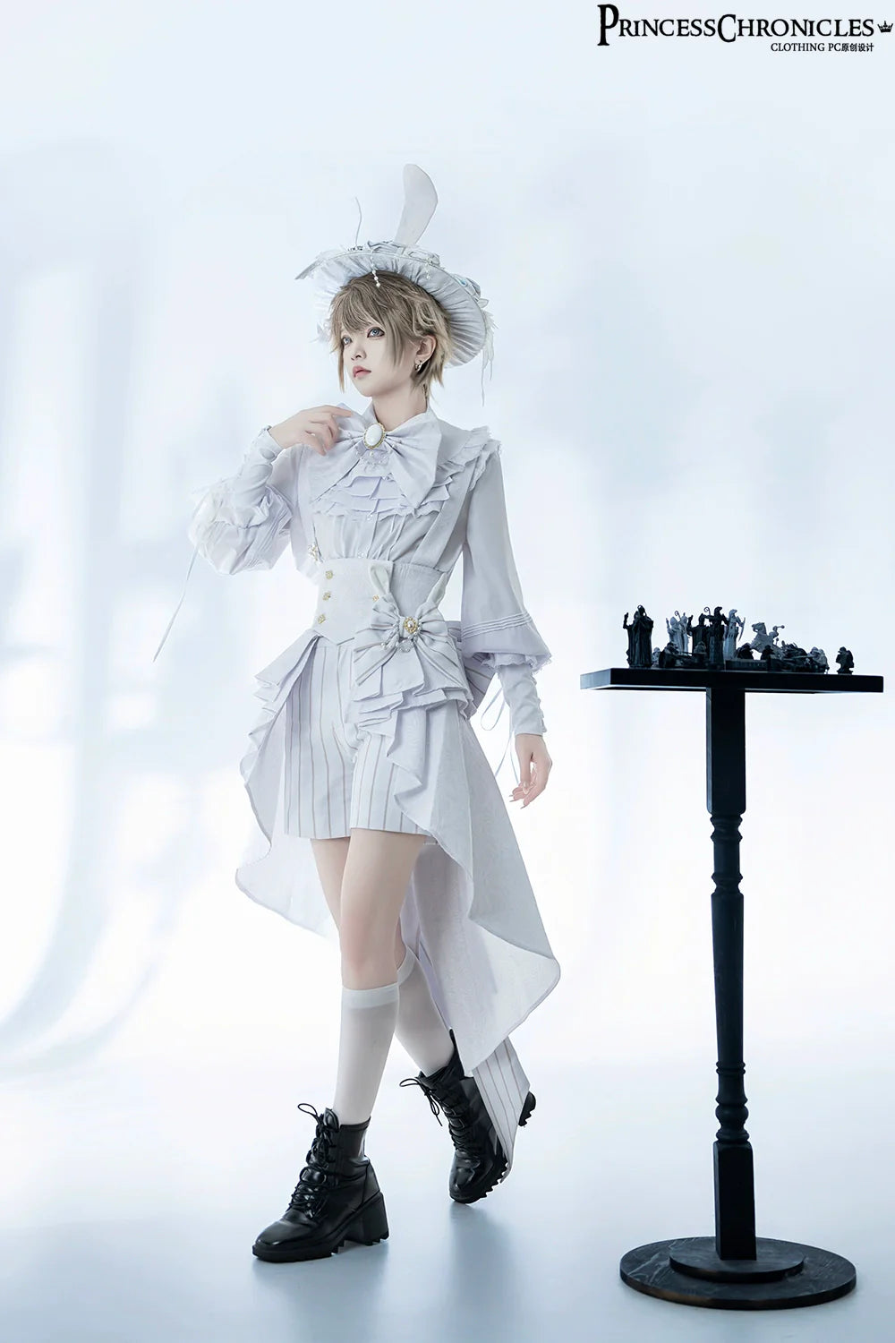 Princess Chronicles - Rabbit Theater White Moonlight - Ouji Lolita Shorts Set, Rabbit Hat