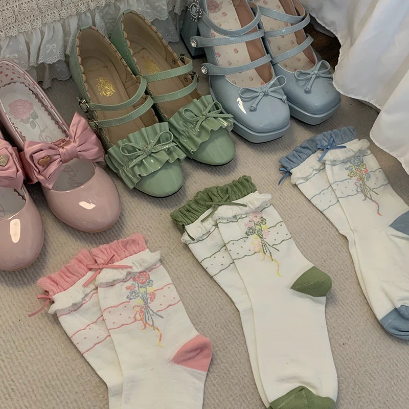 Roji Roji - Spring Floral - Sweet Cotton Lolita Ankle Socks
