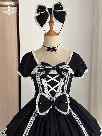 Miss Point - Vintage Petal Rabbit - Old School Lolita OP Cotton Dress With Petal-Shaped Hem