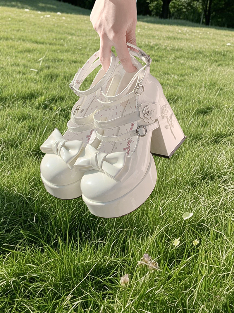 Dreamland - 11 cm Sweet Lolita Shoes with High Platform & Rose Print Heel