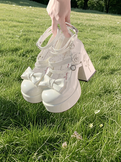 Dreamland - 11 cm Sweet Lolita Shoes with High Platform & Rose Print Heel