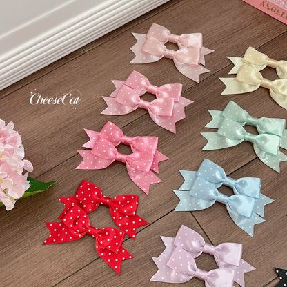 Cheese Cat - Kawaii Lolita Hair Clip Polka Dot Ribbon Bow Clips