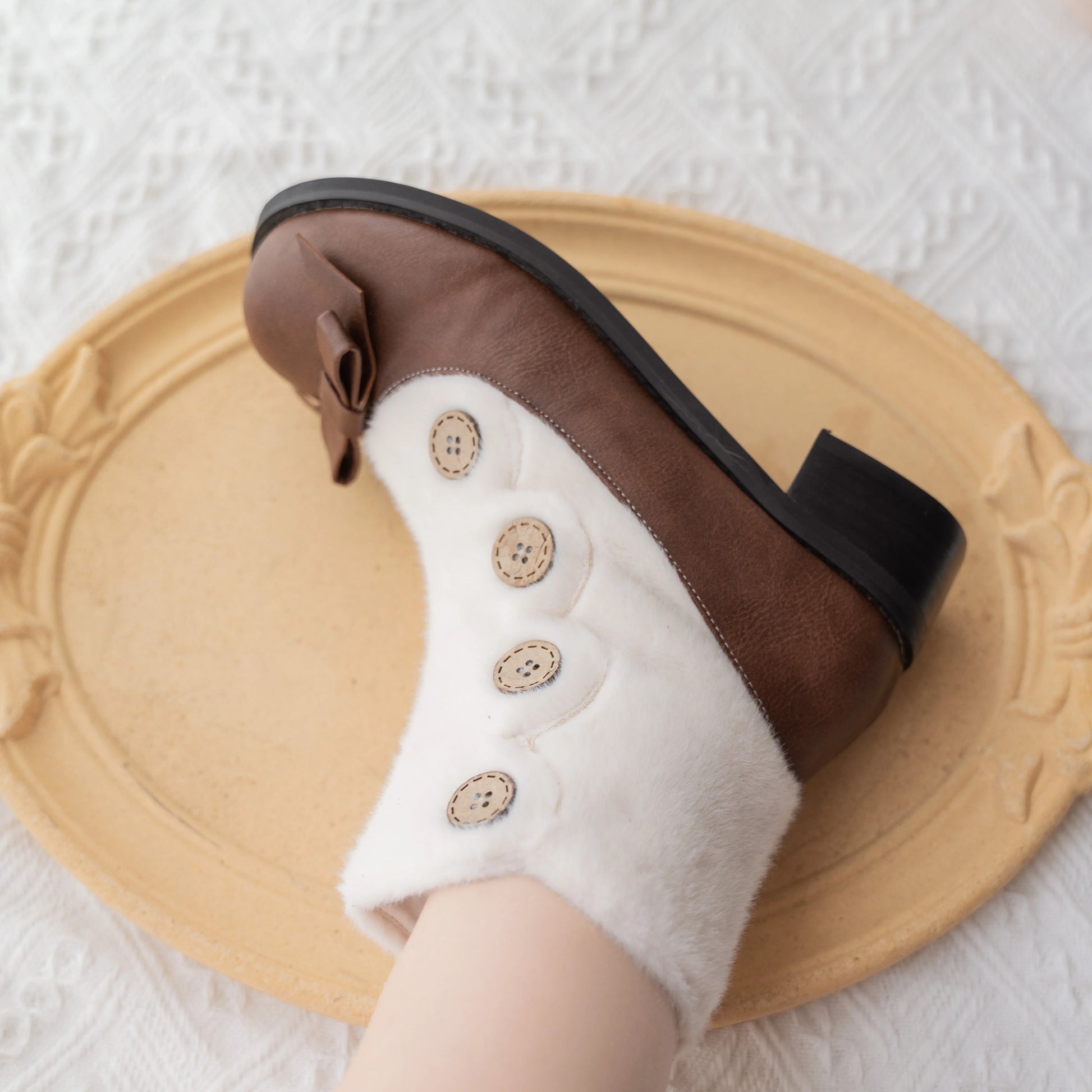 Dolly Doll - Winter Lolita Boots Fur Mary Jane Lolita Low Heel Shoes