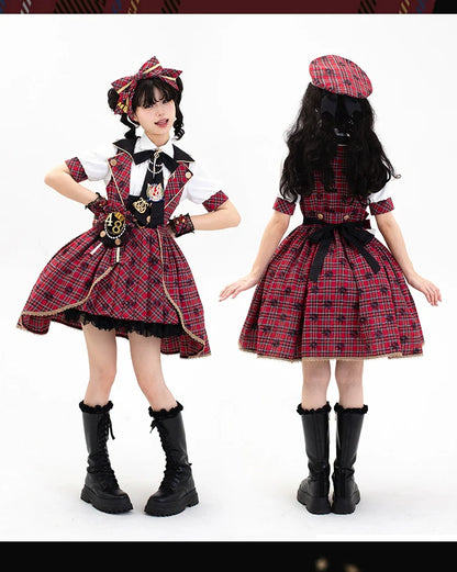 Forest Fluorescent Carps - IP Collab Sweet Lolita Performance Outfit Red Plaid JSK Full Set