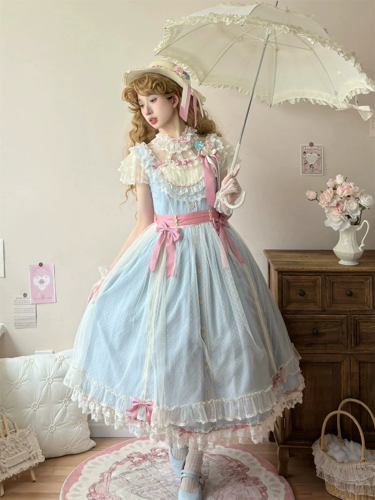 Uncle's Workshop - Fluttering Cherry Spring Strings - Cotton Sweet Lolita JSK Dress