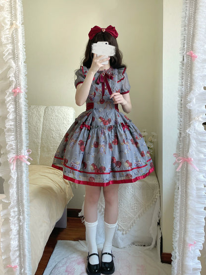 Gloaming - Sweet Lolita Cherry print Short Sleeve OP and SK Set