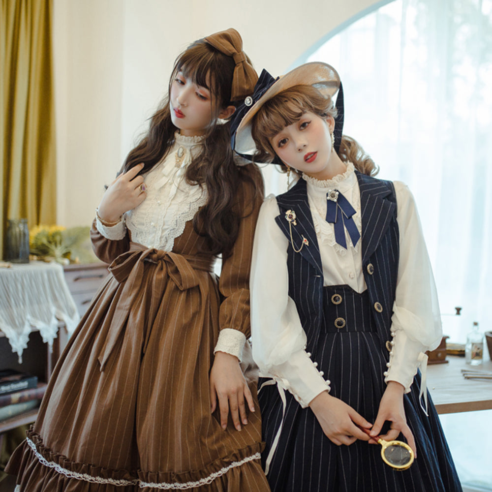 Miss Point - Rose Doll - Elegant Lolita Striped Fishbone Skirt