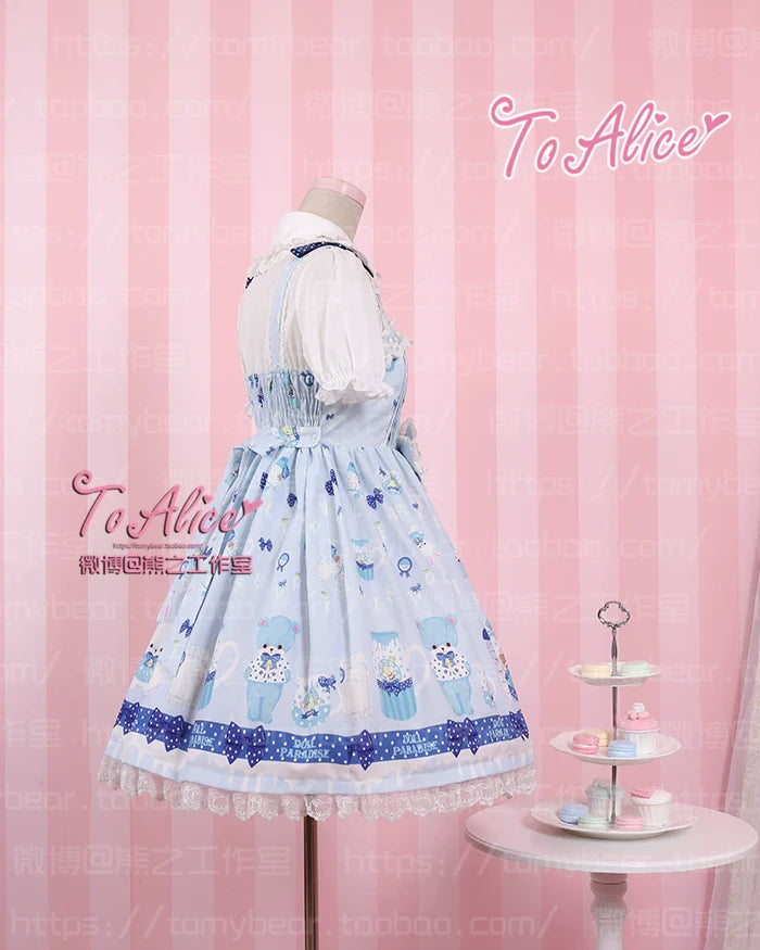 To Alice - Dear Dolls - Kawaii Lolita JSK Dress, Bear & Bunny Print