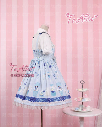 To Alice - Dear Dolls - Kawaii Lolita JSK Dress, Bear & Bunny Print