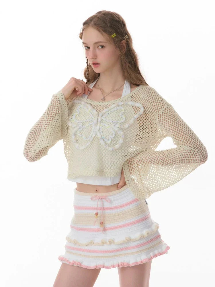 Butterfly short long sleeve knit【s0000007834】