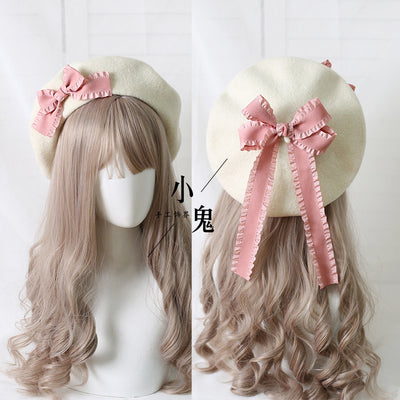 Xiaogui - Sweet Bow Multicolors Lolita Wool Beret