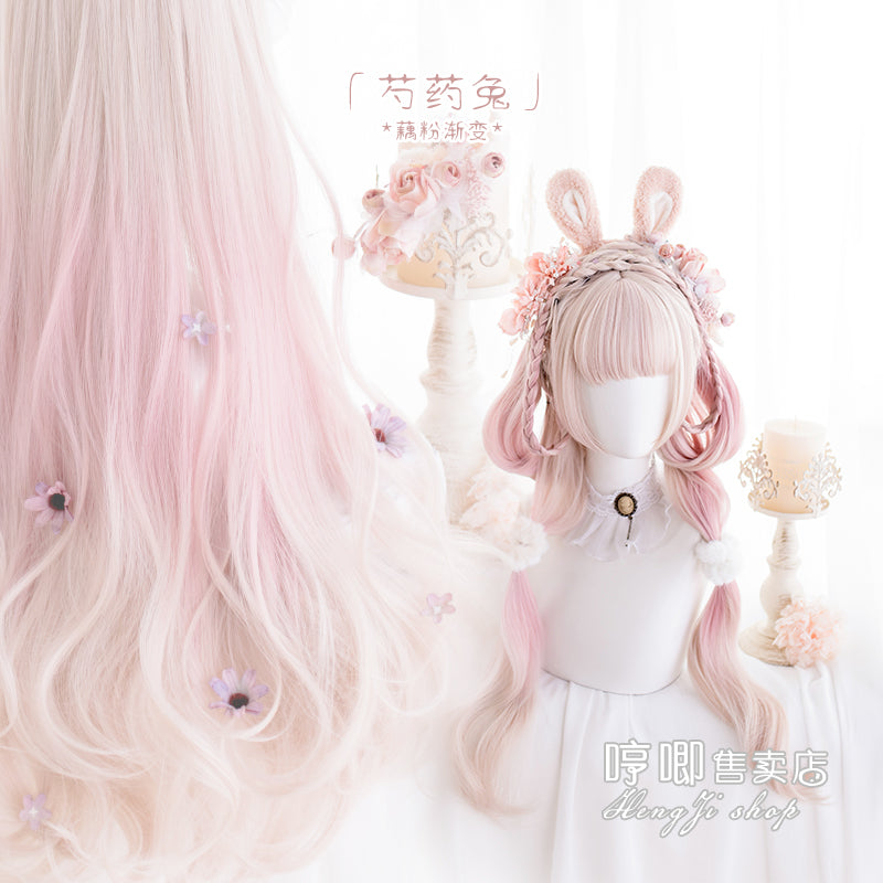 Hengji - Peony Rabbit - 75cm Long Curly Pink Princess Wig