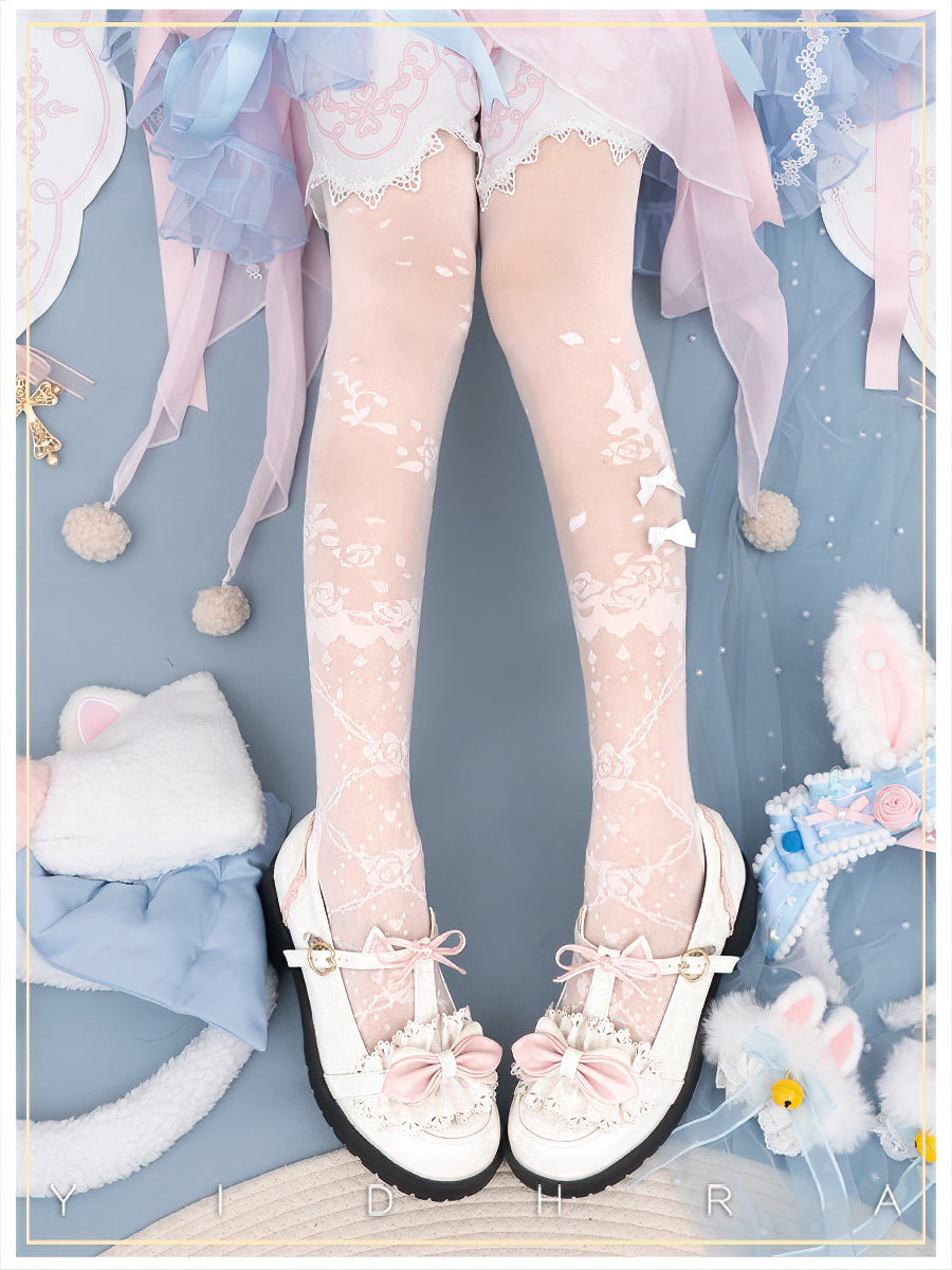 Yidhra - Nightingale and Rose - Elegant Lolita Stereo Flower Thin Tights
