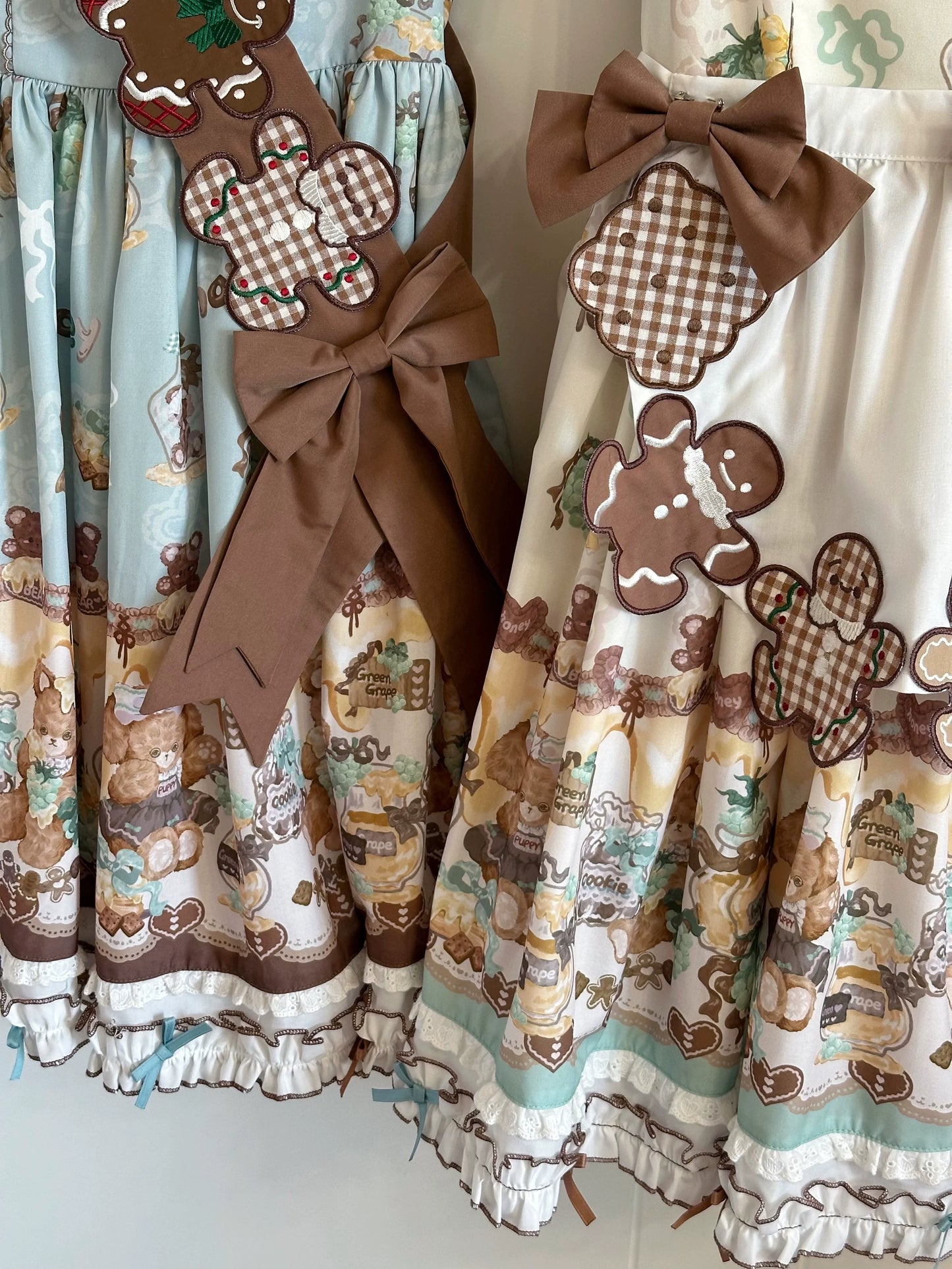 Babyblue - Little Bear Honey Jar - Kawaii Lolita Short Sleeve OP Gingerbread Man Embroidered Dress