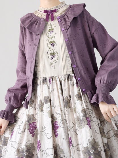 MIST - Vintage Lolita Bow Hollowed-out Sweater Ruffled Cardigan