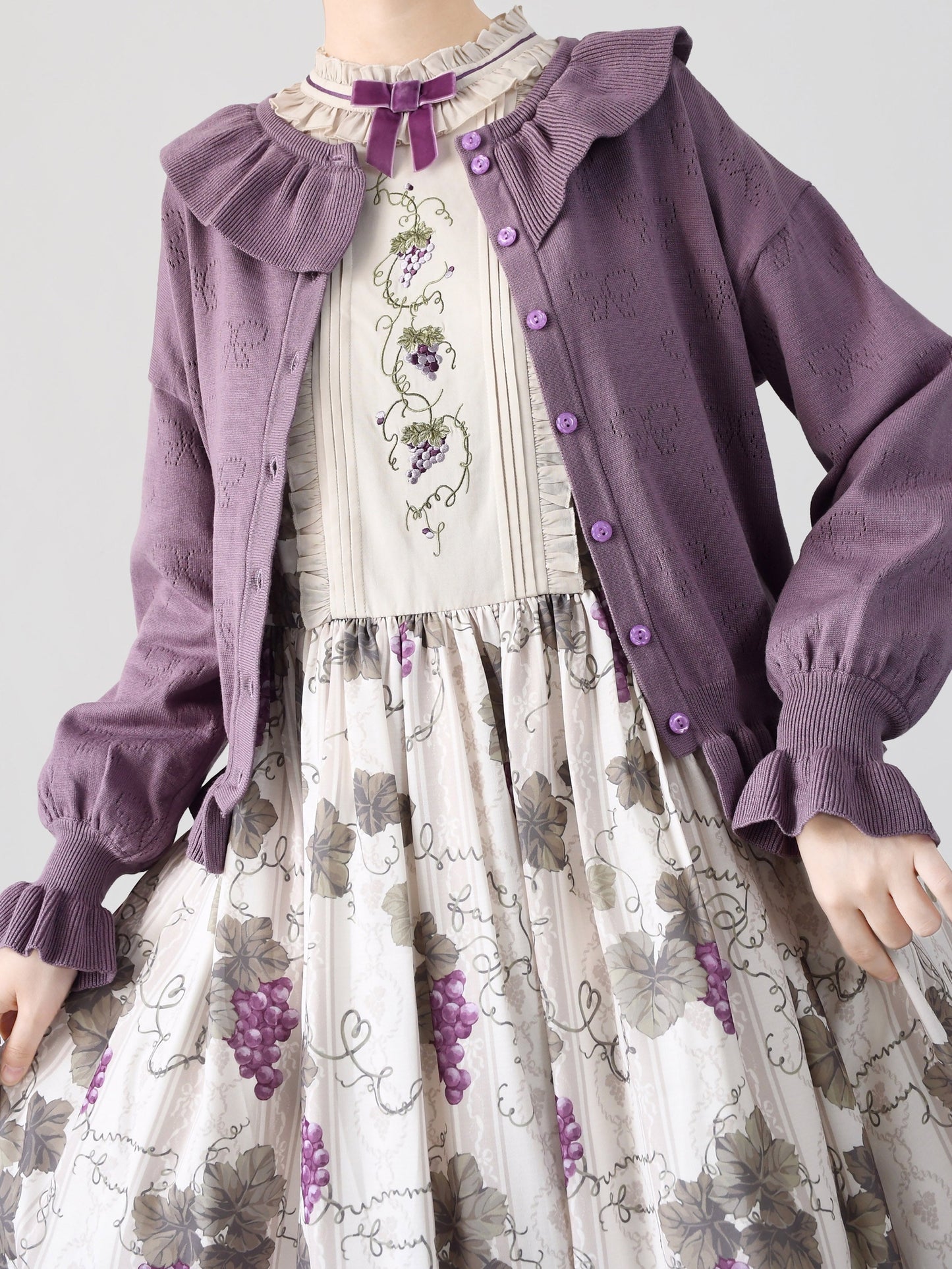 MIST - Vintage Lolita Bow Hollowed-out Sweater Ruffled Cardigan