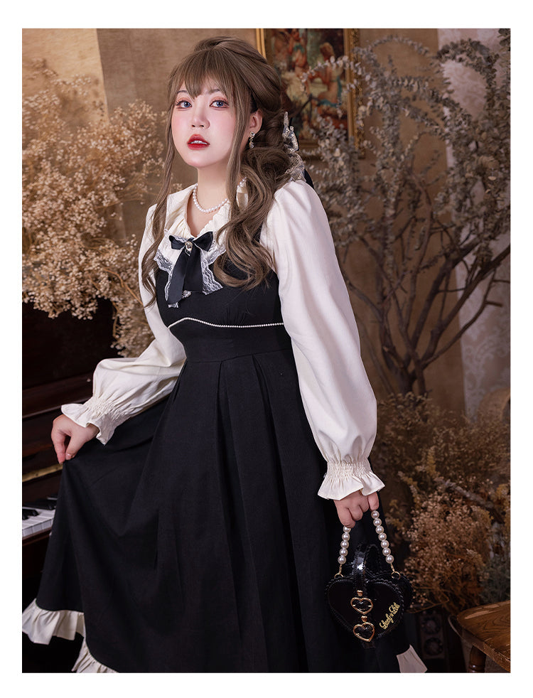 Yingtang - Plus Size Lolita French Retro Dress Set