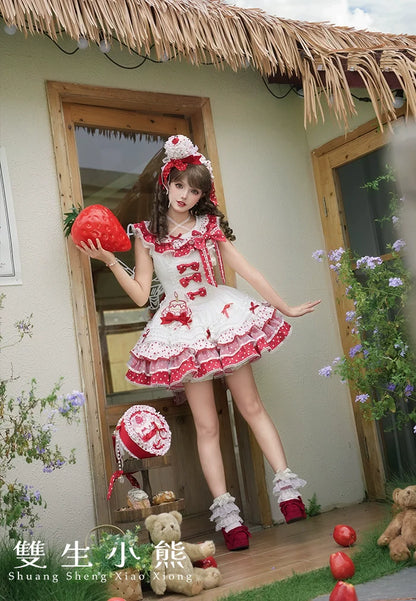 Shuang Sheng Xiao Xiong - Bite The Cake - Sweet Lolita Dress, Red & White Polka Dots