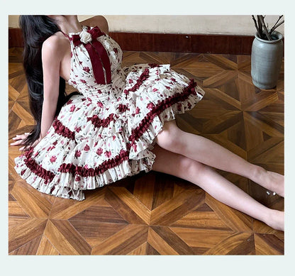 Diamond Honey Lolita - Heart Rose - Vintage Lolita Jumper Dress Retro Rose Lolita JSK