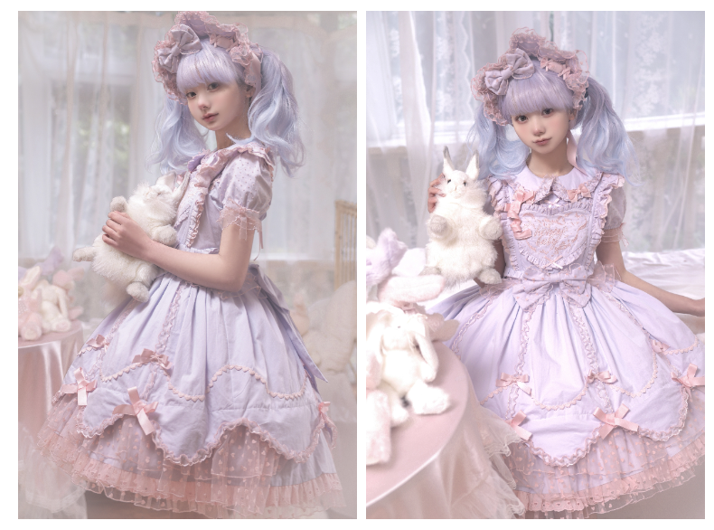 The Seventh Doll - Sweet Diary SP - Vintage Lolita Jumper Dress Petal-like Hem JSK Headdress Set