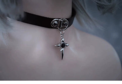 Strange Sugar - Gothic Lolita Choker Faux Leather Heart Pendant Necklace