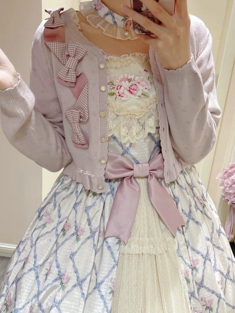 Moon River - Elegant Lolita OP Dress Short Sleeve Square Neckline Print Dress