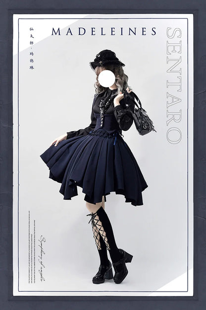 Sentaro - Pleated Irregular Knit Floral Slim Fit Vest and Half Skirt Set