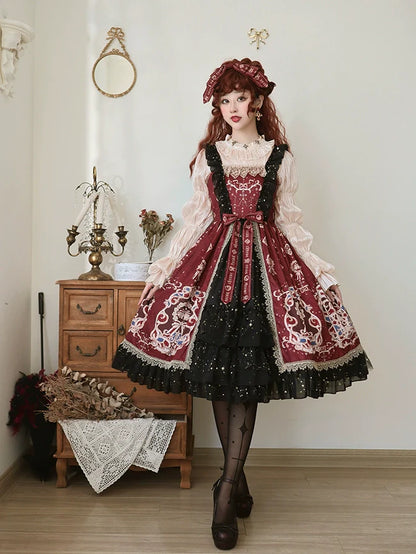 Cheese Cocoa - Star Drop Ceremony - Elegant Lolita JSK Printing Open Front Dress and Blouse Set