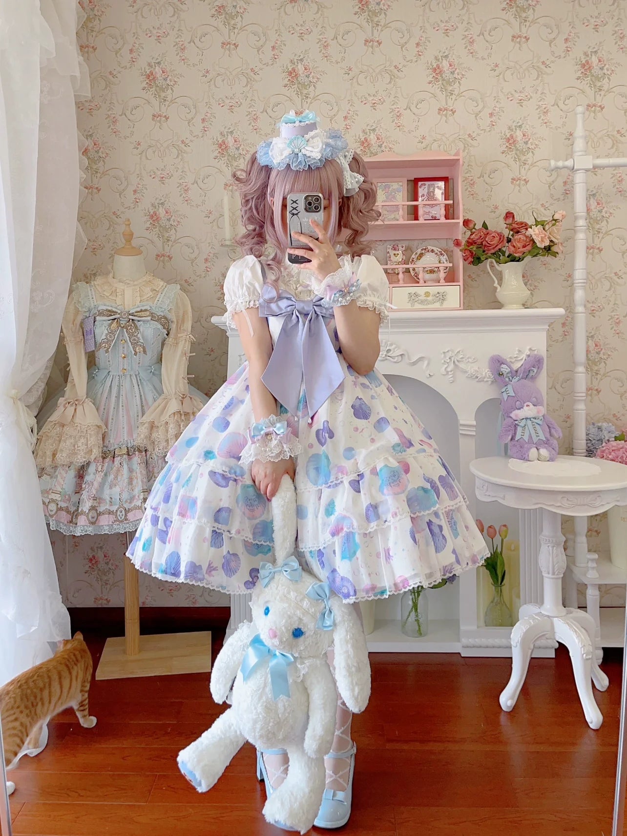 CheeseCat - Sweet Lolita Lace Cuffs Seashell Embroidery Ribbon Bow