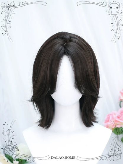 Dalao Home - Bitter Wine - Daily Lolita Short Wig Eight-character Bangs Short Black Tea