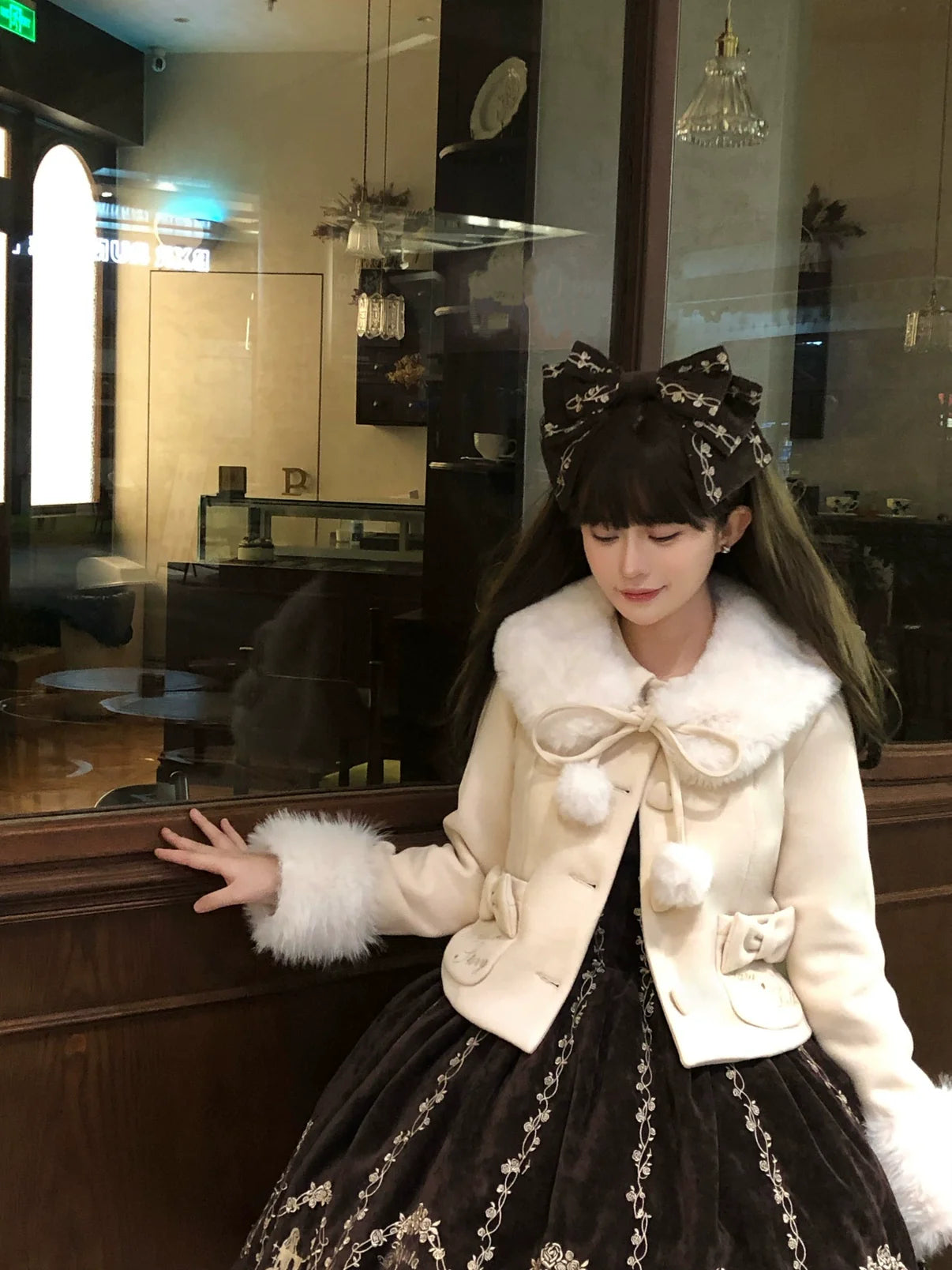 Sara Bell - Winter Story - Winter Kawaii Lolita Short Coat, Detachable Fur Collar
