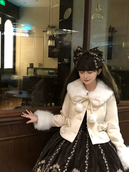 Sara Bell - Winter Story - Winter Kawaii Lolita Short Coat, Detachable Fur Collar