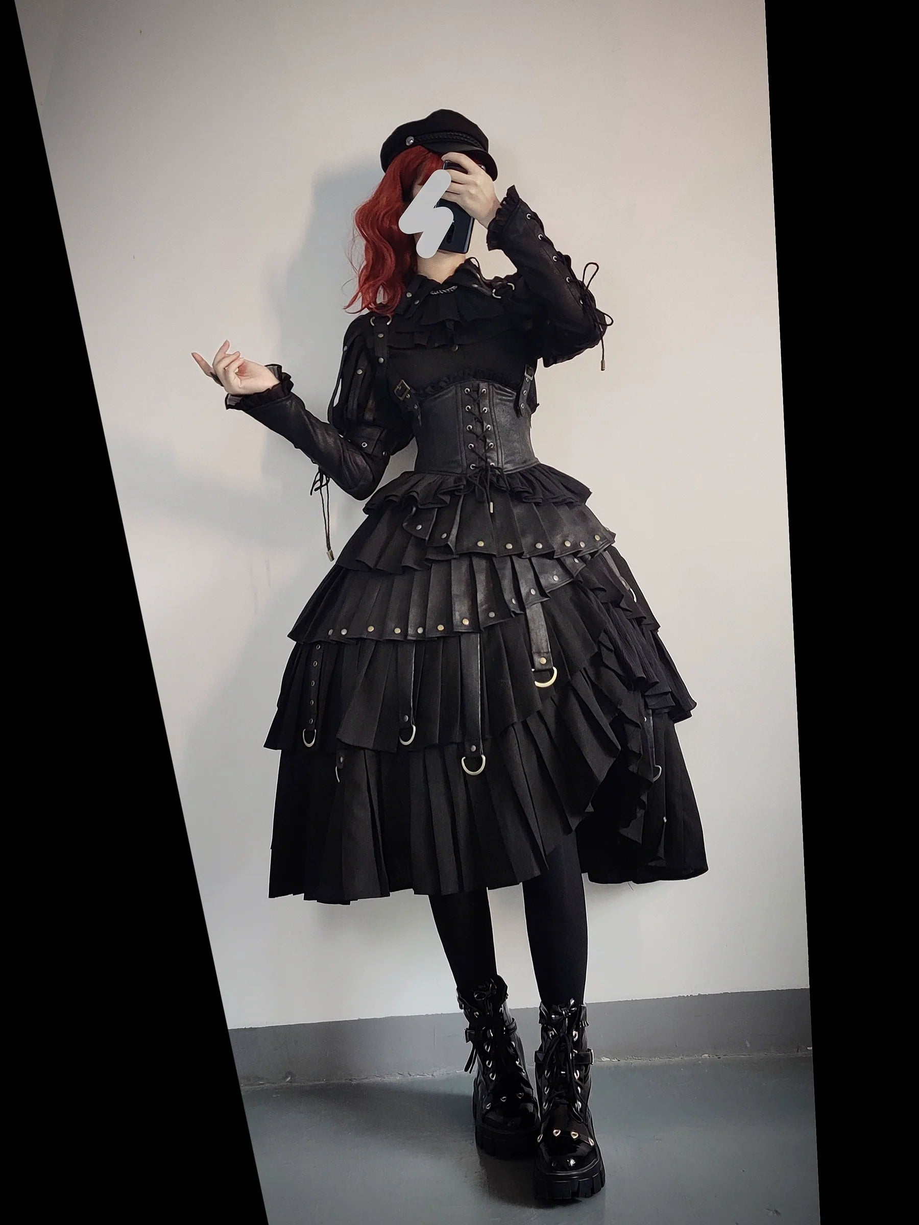 FOXTROT - Black Mist Beloved - Corset Gothic Lolita SK, Shirt, Faux Leather Cage Overlay