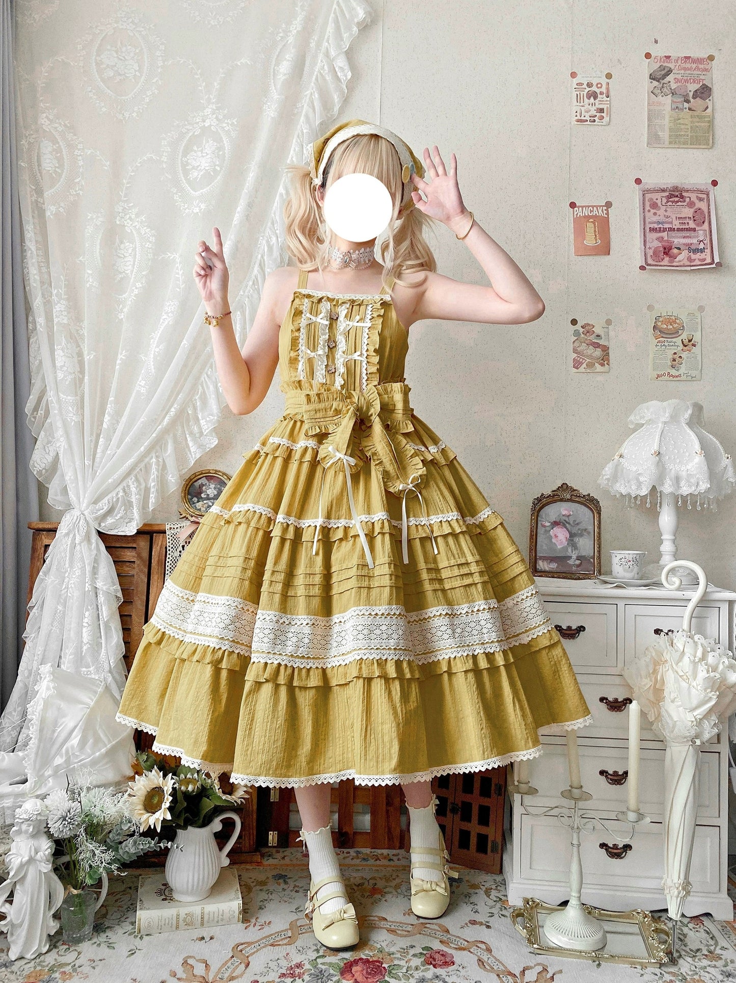 Qianmu - Summer Floral Tea - Country Lolita Cotton Jumper Dress Burlap Dress