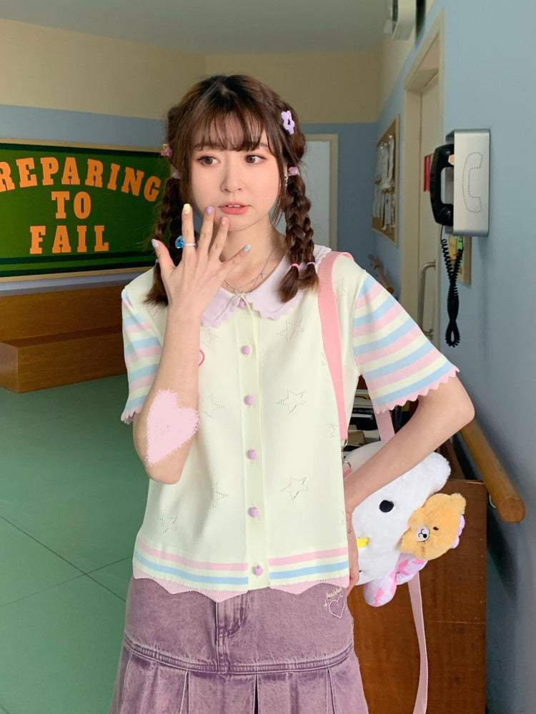 Star Mellow Knit Striped Cardigan【s0000002375】