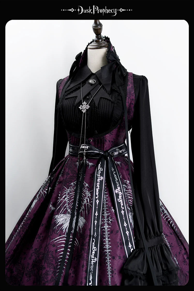 DuskProphecy - Coccyx - Elegant Lolita Dress High Waist Fishbone Print JSK Set