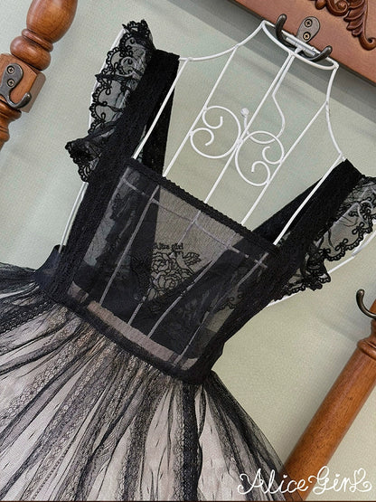 Alice Girl - Elegant Lolita Embroidered Apron with Adjustable Strap