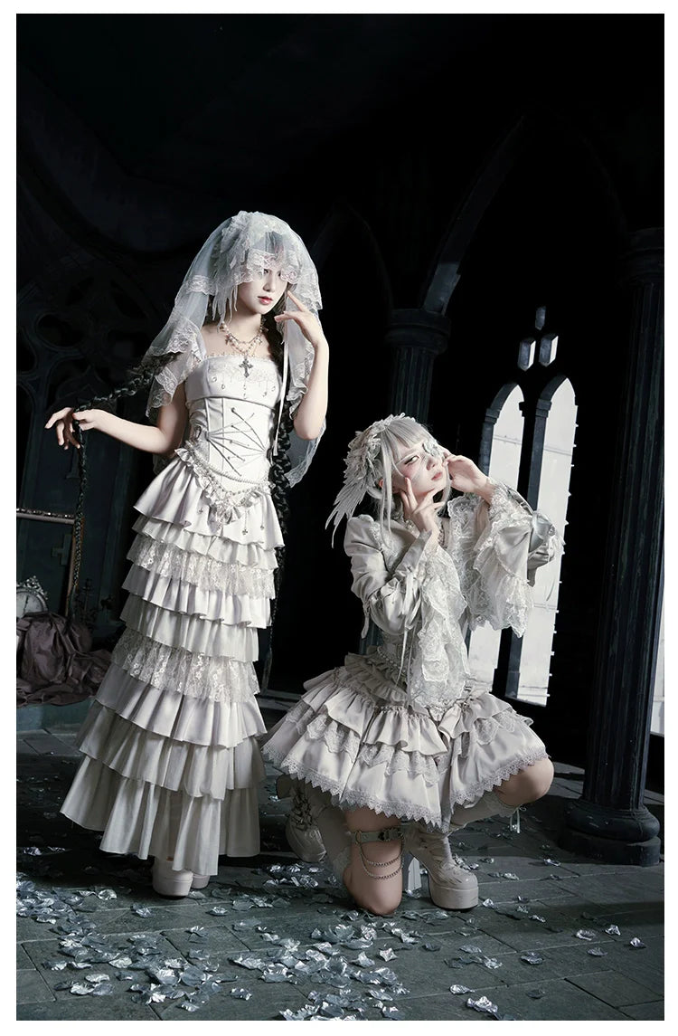 With PUJI - Letter and Poetry ﾂｷ Humanoid Robot - Silver Gothic Lolita Mermaid Skirt Set