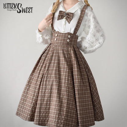 BitterSweet - Vintage Lolita Skirt Fishbone Tartan Super High Waist SK