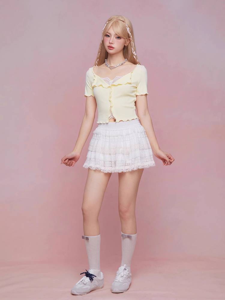 Summer lace slim top【s0000008937】