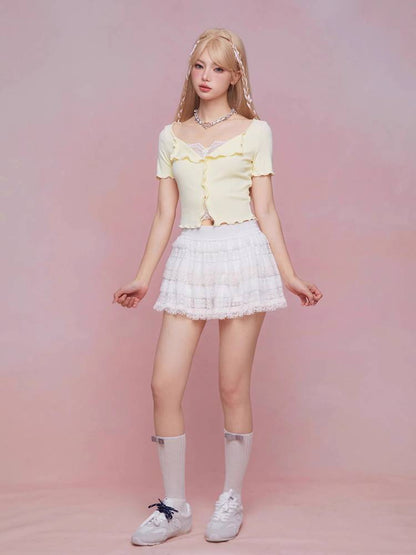 Summer lace slim top【s0000008937】