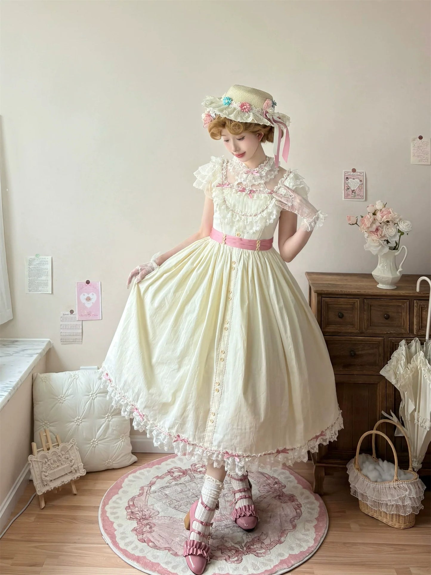 Uncle's Workshop - Fluttering Cherry Spring Strings - Cotton Sweet Lolita JSK Dress