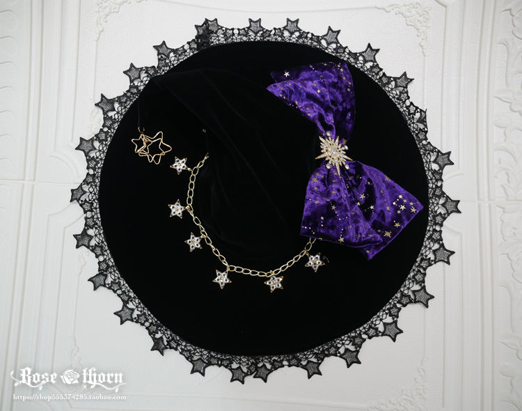 Rose Thorn - Polar Night Sky - Halloween Gorgeous Gilding Lolita Witch Hat